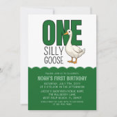 Modern Forest Green One Silly Goose 1st Birthday  招待状 (正面)