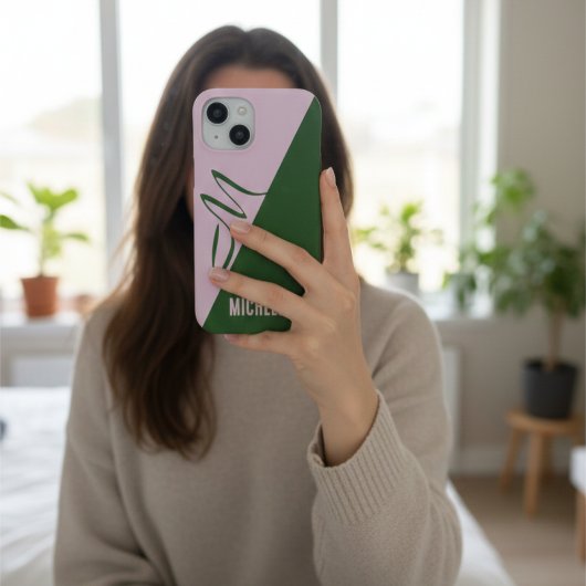 Modern Forest Green & Soft Pink Two Tone Monogram Case-Mate iPhoneケース
