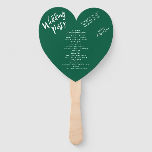 Modern Forest Green Wedding  Program Hand Fan ハンドファン (裏面)
