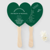 Modern Forest Green Wedding Program Hand Fan ハンドファン (正面&裏面)