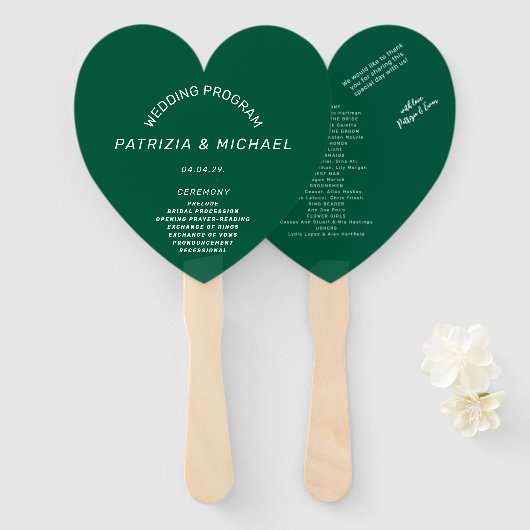 Modern Forest Green Wedding  Program Hand Fan ハンドファン (正面&裏面)