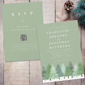 Modern Forest QR Code Sage Green Winter Wedding 招待状