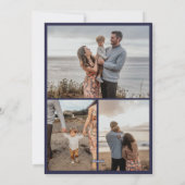 Modern Formal Navy Christmas Bow 4 Photo Family シーズンカード (裏面)