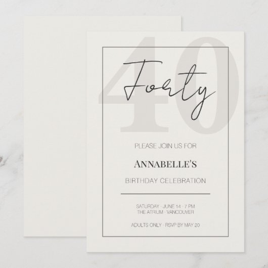 Modern Forty 40th Birthday Celebration 招待状 (正面/裏面)