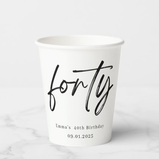 Modern Forty Script 40th Birthday Paper Cups 紙コップ (裏面)