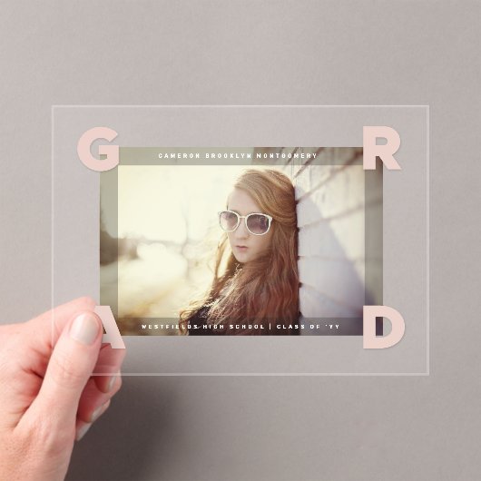 Modern Four Corners GRAD Simple Photo Graduation アクリル招待状 (インサイチュ (ポータブル))