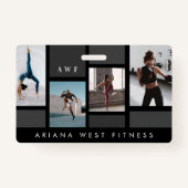 Modern Four Photo Collage Personal Trainer Fitness バッジ (裏面)