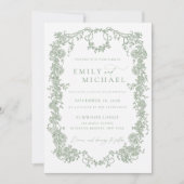 Modern French Victorian Sage Green Wedding Photo 招待状 (正面)