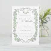 Modern French Victorian Sage Green Wedding Photo 招待状 (スタンド正面)