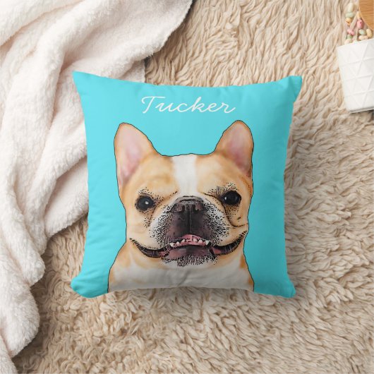Modern Frenchie Bulldog Illustration | Add Name  クッション (ブランケット)