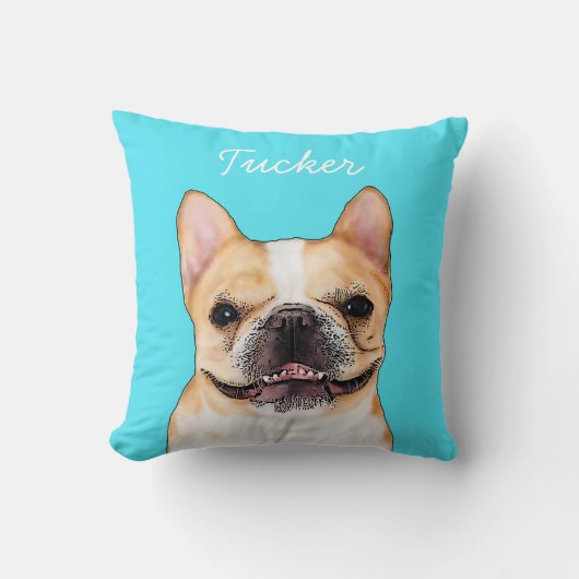 Modern Frenchie Bulldog Illustration | Add Name  クッション (正面)