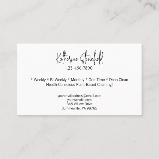 Modern Fresh Personalizable House Cleaning Service 名刺 (裏面)