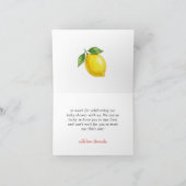 Modern Freshly Squeezed Pink Bow Lemon Baby Shower サンキューカード (内部)