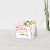 Modern Freshly Squeezed Pink Bow Lemon Baby Shower サンキューカード (正面)