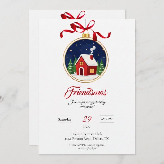 Modern Friendsmas Holiday Party Invitation 招待状 (正面/裏面)