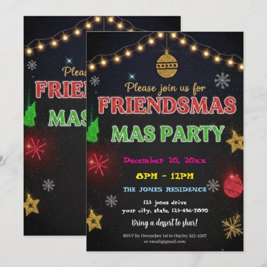 Modern Friendsmas Holiday Party Invitation 招待状 (正面/裏面)