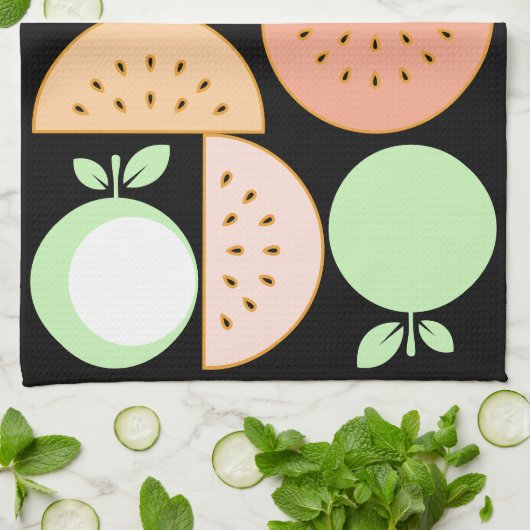 Modern Fruit Monogrammed Mid-Century Scandi Style キッチンタオル (折り畳み)