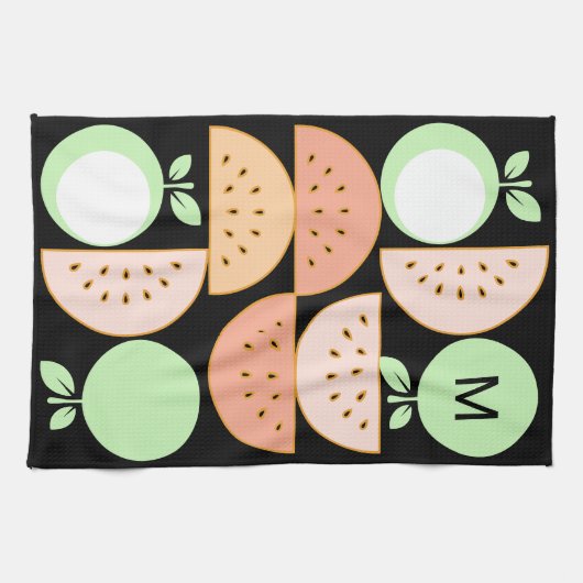 Modern Fruit Monogrammed Mid-Century Scandi Style キッチンタオル (横)