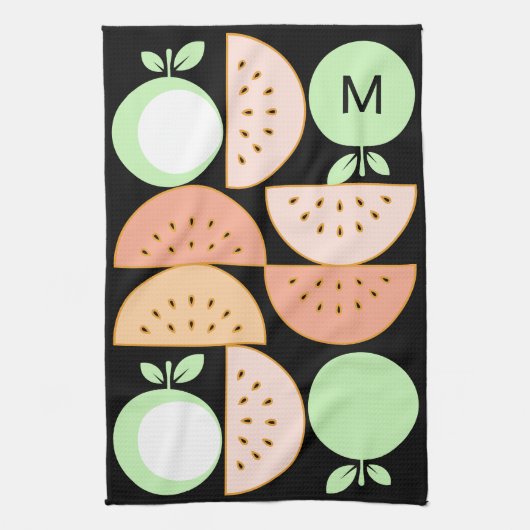 Modern Fruit Monogrammed Mid-Century Scandi Style キッチンタオル (縦)