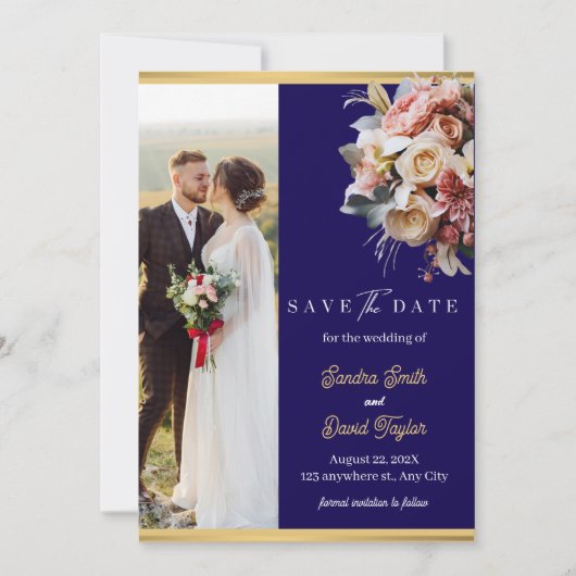 Modern Full Photo Double-Sided Save The Date Card セーブザデート (正面)