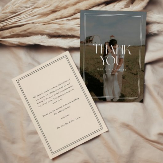 Modern Full Photo Overlay Bold Typography Wedding サンキューカード