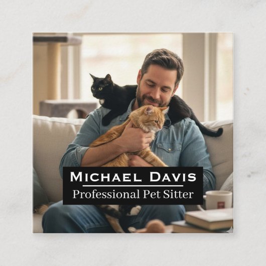 Modern Full Photo Pet Sitter Square Business Card  スクエア名刺 (正面)