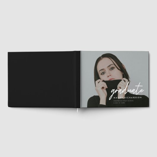 Modern Full Photo Script Custom Graduation Party ゲストブック (全面)