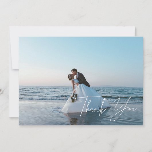 Modern Full Photo Script Lettering Wedding サンキューカード (正面)