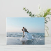 Modern Full Photo Script Lettering Wedding サンキューカード (スタンド正面)