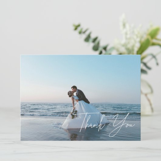 Modern Full Photo Script Lettering Wedding サンキューカード (スタンド正面)