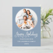 Modern Fun Calligraphy Round Photo Frame Blue シーズンカード (スタンド正面)