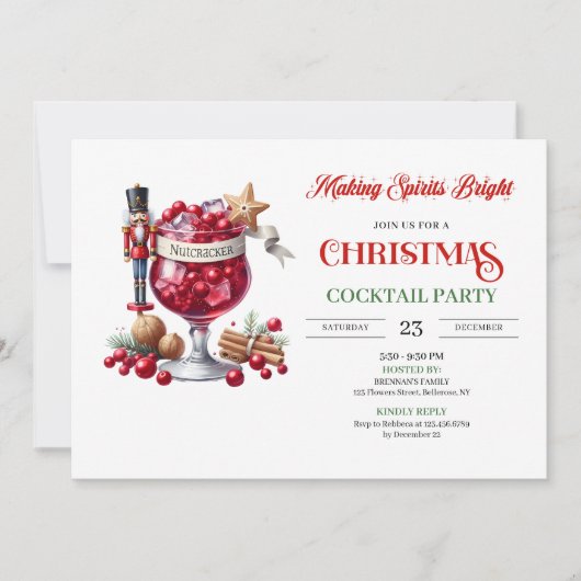 Modern fun Christmas cocktails party invitation 招待状 (正面)