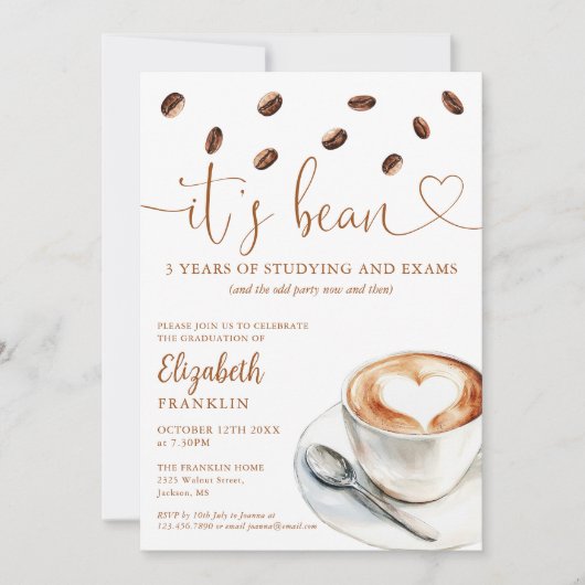 Modern Fun Coffee Themed Graduation Party 招待状 (正面)