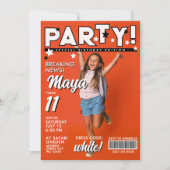 Modern Fun Cool White Black 11th Bday Tabloid News 招待状 (正面)