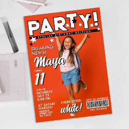 Modern Fun Cool White Black 11th Bday Tabloid News 招待状