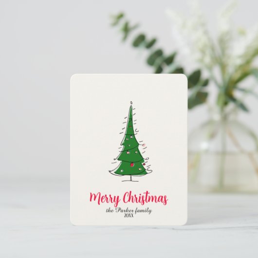 Modern Fun Doodle Christmas Tree Merry Christmas シーズンカード (スタンド正面)