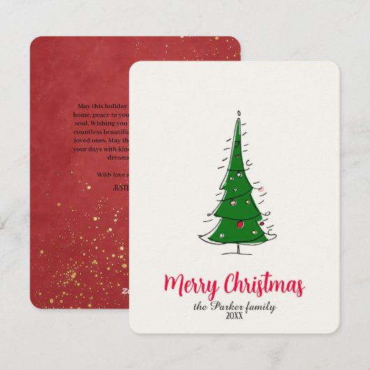 Modern Fun Doodle Christmas Tree Merry Christmas シーズンカード (正面/裏面)