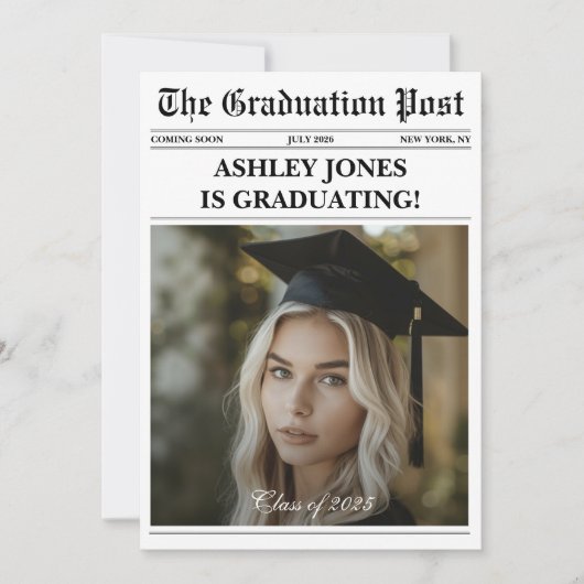 Modern Fun Newspaper Photo Graduation 招待状 (正面)