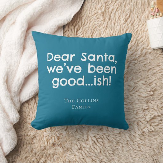 Modern Fun Santa Teal Personalized Humor Christmas クッション (ブランケット)