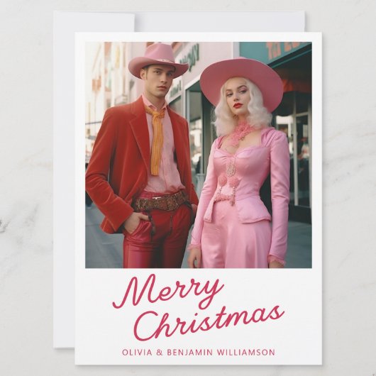 Modern Fun Script Photo White Christmas シーズンカード (正面)