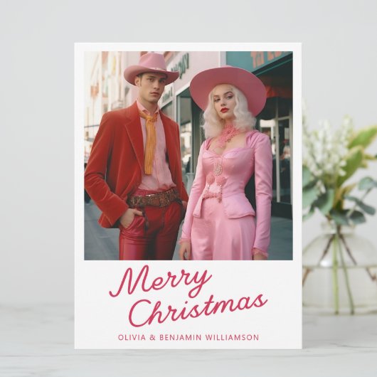 Modern Fun Script Photo White Christmas シーズンカード (スタンド正面)