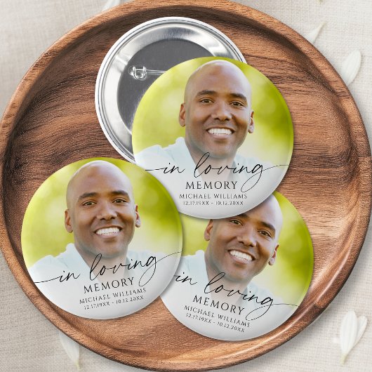 Modern Funeral In Loving Memory Photo Memorial 缶バッジ