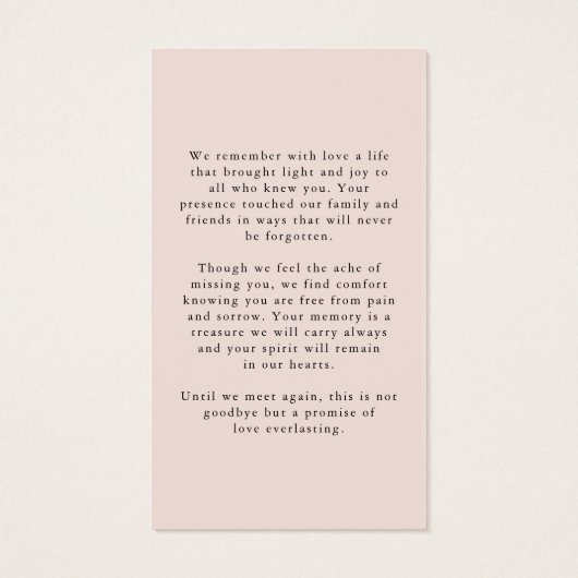 Modern Funeral Memorial Photo Prayer Card (裏面)