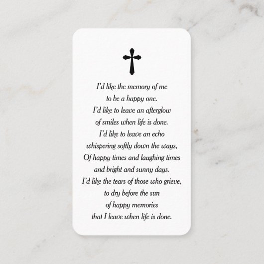 Modern Funeral Memorial Prayer Photo Card 名刺 (裏面)