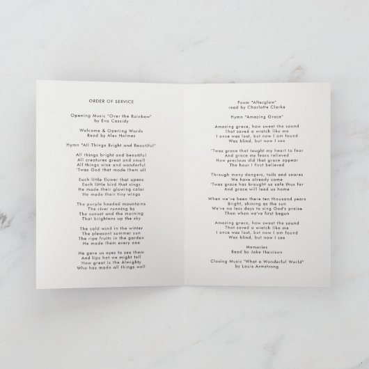 Modern Funeral | Order of Service Folded プログラム (内部)
