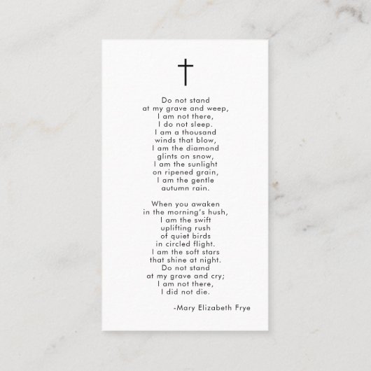 Modern Funeral Photo Forever Cross Prayer Card 名刺 (裏面)