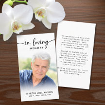 Modern Funeral Photo Loving Memory Prayer Card
