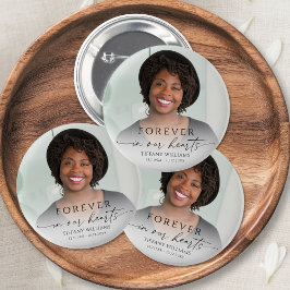 Modern Funeral Photo Memorial Forever Hearts 缶バッジ