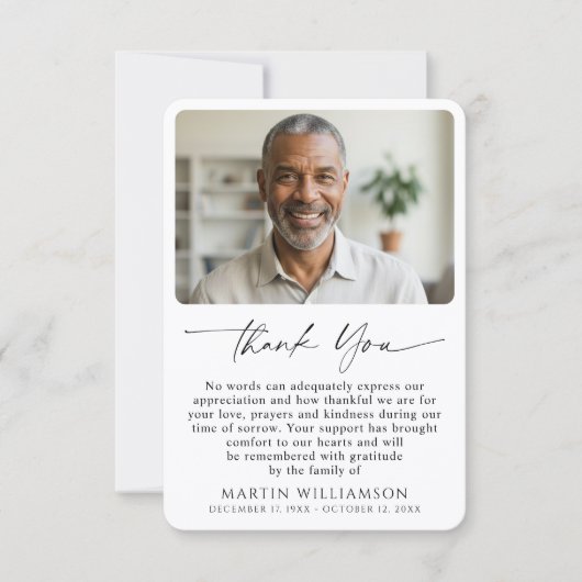 Modern Funeral Photo Script Thank You サンキューカード (正面)