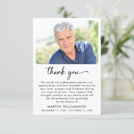 Modern Funeral Photo Script Thank You サンキューカード (スタンド正面)